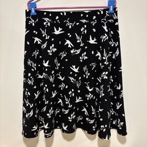 Leota Dia & Co Pencil Skirt Black White Birds Floral Stretch Waist Size 1L